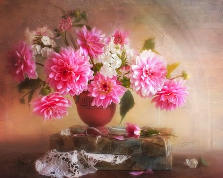 Still Life - flowers, vase, still life, pink