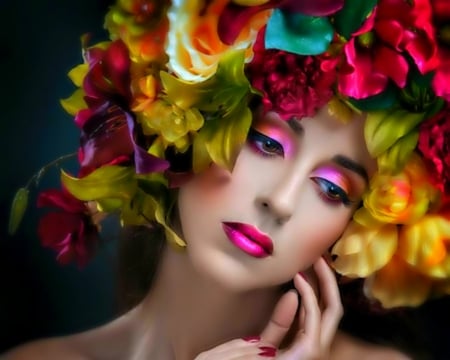 Pretty Face - woman, face, flowers, make up