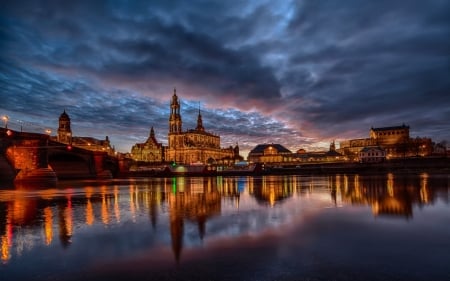 City Nights - lake, nights, sky, City