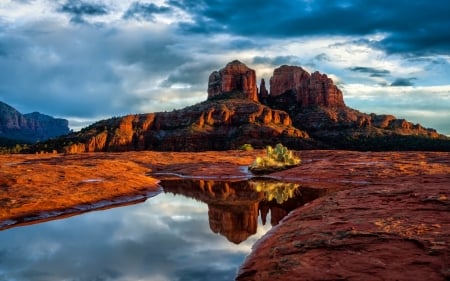 Mountain - river, nature, desert, cloud, Mountain, lake, tree, sky