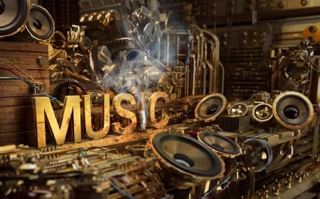 steampunk music - speakers, music, gears, steampunk