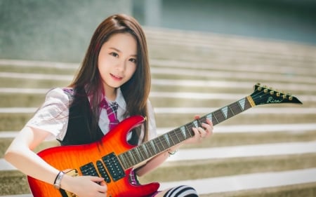 Asian - guitar, Asin, hair, model