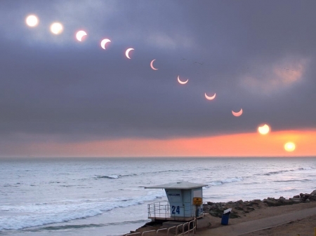 Moon stages - night time, Galaxy, moon phases, Sunset