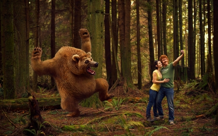 Unexpected Moment - funny, people, forest, bear