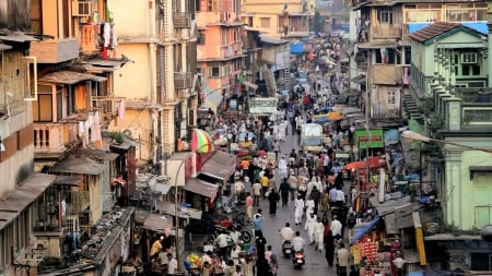 street market in mumbai india - street, people, stalls, city, market