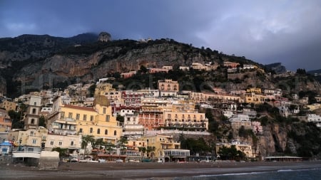 cliffside resort in amalfi italy - cliff, town, beach, sea, mountain