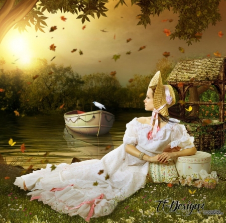 Autumn Dreams - fantasy, lady, dreams, autumn