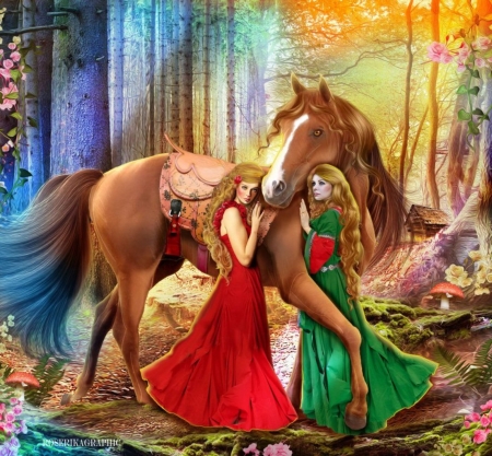 Manipequine - abstract, fantasy, ladies, horse