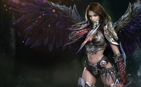 Angel - wings, fantasy, game, dark, girl, woman, angel