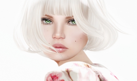 Beauty - white, beauty, woman, face, green eyes, rendering, girl, fantasy