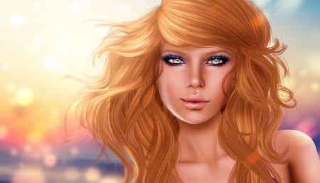 Beauty - beauty, woman, face, rendering, redhead, girl, fantasy, blonde