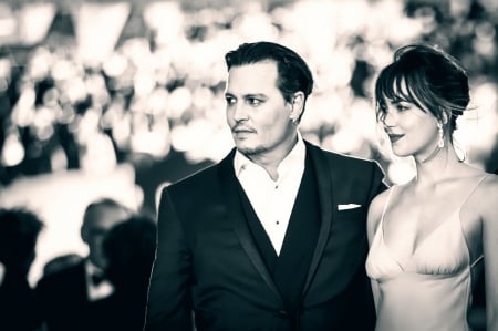 Johnny Depp and Dakota Johnston - black, dakota johnston, actress, black mass, actor, girl, white, movie, couple, woman, johnny depp, man