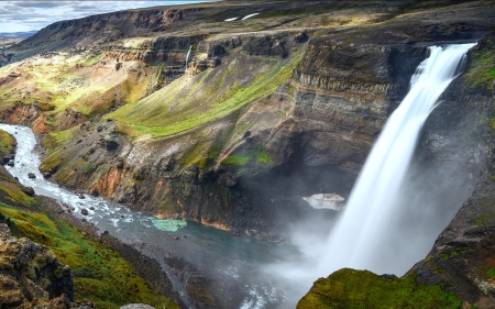 Haifoss Waterfall, Iceland - nature, waterfall, iceland, rocks