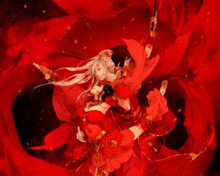 In Red - fantasy, art, Oriental, red