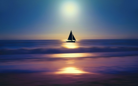 Endless Sea - reflection, boat, sunset, sea, nature