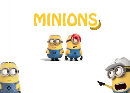 Minions (2015) - yellow, poster, blue, banana, fantasy, white, funny, movie, cute, minions