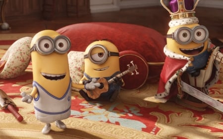 Minions (2015) - yellow, funny, red, cute, movie, crown, minions