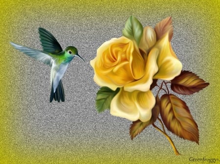 ROSE WITH HUMMING BIRD - ROSE, CREATION, BIRD, ABSTRACT