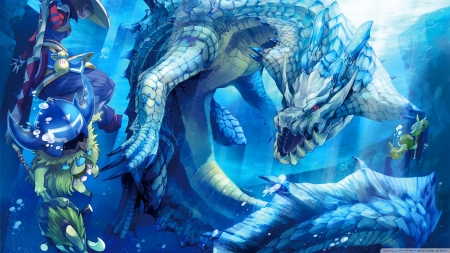 monster hunter - hunter, dragon, water, monster