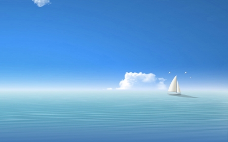 Beautiful summer day - cloud, summer, ship, ocean, vector, blue, white, sky, sea