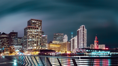 San Francisco - california, night, san francisco, skyscrapers, clouds, beautiful, architecture, usa, lights