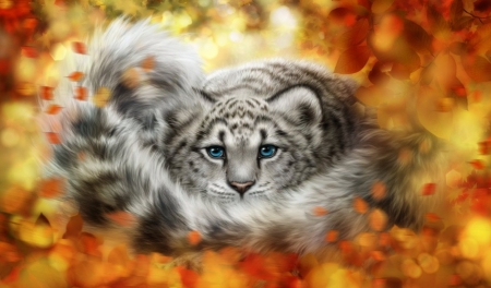 Fall Has Come - autumn, Fall, tail, cat, leaves