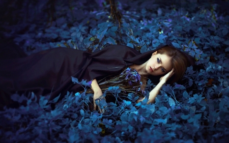 Beauty - lying, blue, woman, model