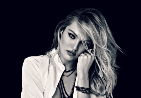 Candice Swanepoel - black, white, woman, model, girl, bw, blonde, Candice Swanepoel