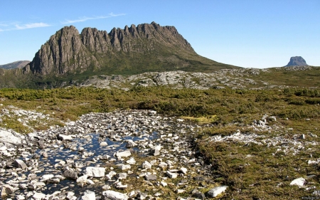 Tasmania - mountains, wallpaper, rocks, water, landscape, abstract, australia, tasmania, lake, photography, field, scene, nature