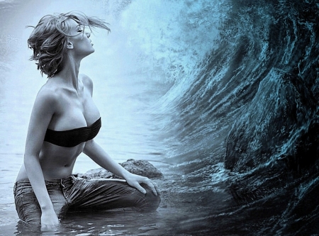 Take me into the deep ocean - woman, water, ocean, wave