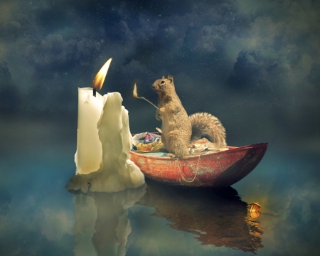 Lights the Candle - candle, sea, squirrel, funny