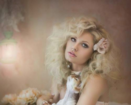 Pretty Blond - flowers, face, woman, blond