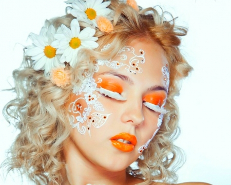 Artistic Beauty - flowers, style, woman, model, orange