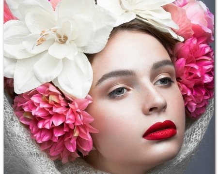 Artistic Beauty - flowers, face, style, woman