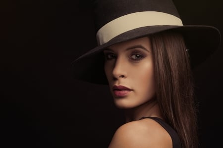 Beautiful - woman, women, beauty, girl, hat, lips, hair, eyes, lovely, beautiful