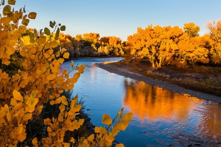 Autumn River - trees, reflection, water, leaves, colors