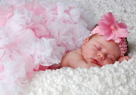 Sleeping baby - girl, child, white, sleep, baby, bow, pink, sweet, cute, little