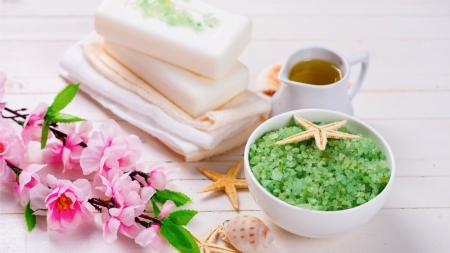 â”€â•â˜†For a perfect Spaâ˜†â•â”€ - candles, salt, spa, flowers, relax