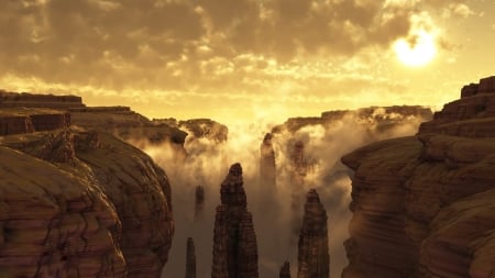 Sunrise in the Canyon - clouds, sunrise, nature, canyon