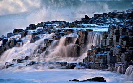 Waterfalls on the Giants Causeway, Northern Ireland - ireland, nature, waterfall, rocks