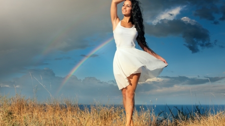 Which is very beautiful? Rainbow or Brunette - Attractive, armpit, Smile, Lovely, White, Face, Model, clouds, Woman, Female, Beautiful, Thigh, Brunette, Pretty, sea, Rainbow, Lady, hair, Girl, lips, pretty girl, Sexy, Charming, Beauti