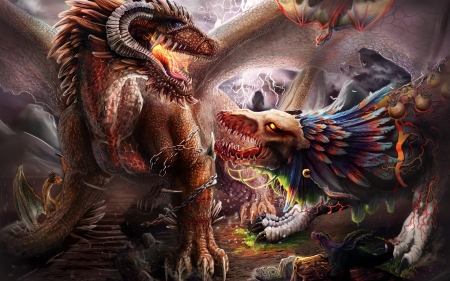 Dragons - fight, fantasy, art, dragon