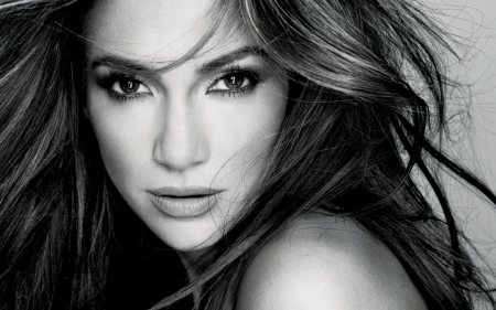 Jennifer Lopez - white, beauty, face, jennifer lopez, actress, bw, singer, black