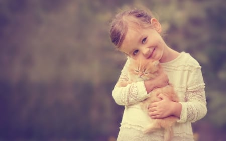 My sweet kitty - cat, girl, fetita, child, copil, kitten, ginger, animal, sweet, cute