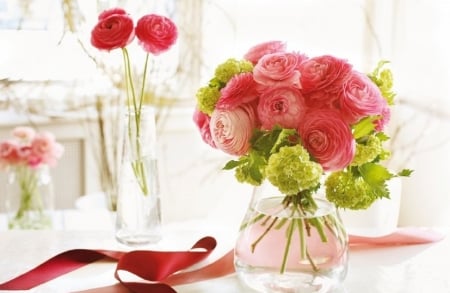 still life with ranunculus - flowers, vase, ranunculus, still life