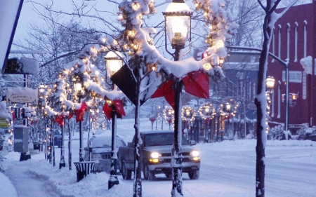 winter street - street, winter, car, snow