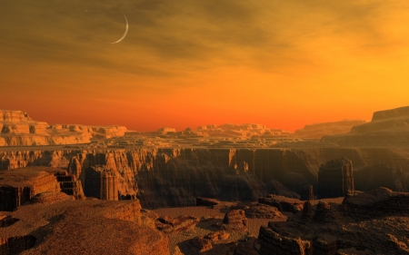 graceful canyons - moon, sunset, aky, canyon