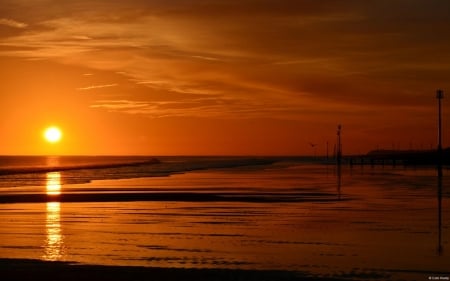 Beach sunset - ocean, sky, landscape, photography, water, wallpaper, sunset, nature, abstract, reflection, dawn, dusk, sea, sunrise, scene