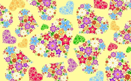 Texture - red, flower, pattern, pink, yellow, blue, valentine, heart, texture, colorful