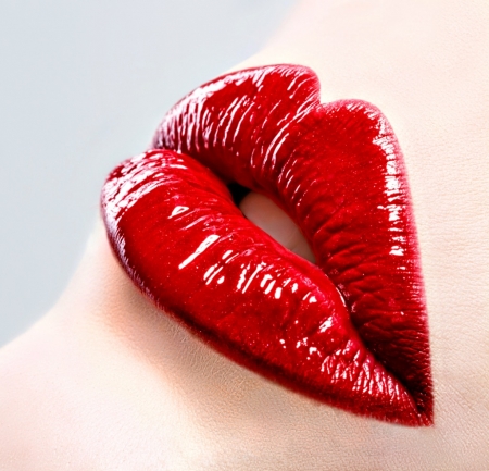 Red - mouth, skin, lips, woman, red, glossy, lipstick